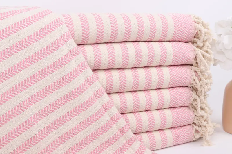 Custom Beach Towel Pink Cotton Chevron, 40x71 Inches