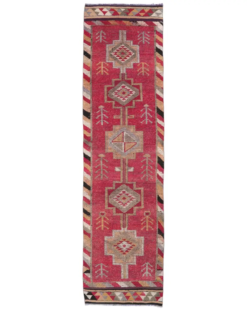 Kırmızı, Yeşil Hayvan Baskılı Halı, 2,9x10,7 ft Şık Dekor