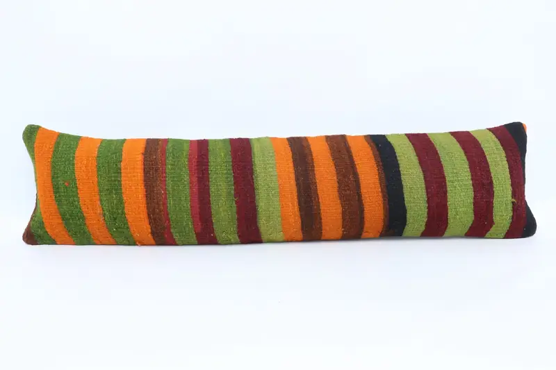 Throw Kilim Pillow, Southwestern Cushion Case, 12x48 Green Pillow, Ethnical Kilim Rug Pillow, Gift Pillow, Pillow Sham - 1