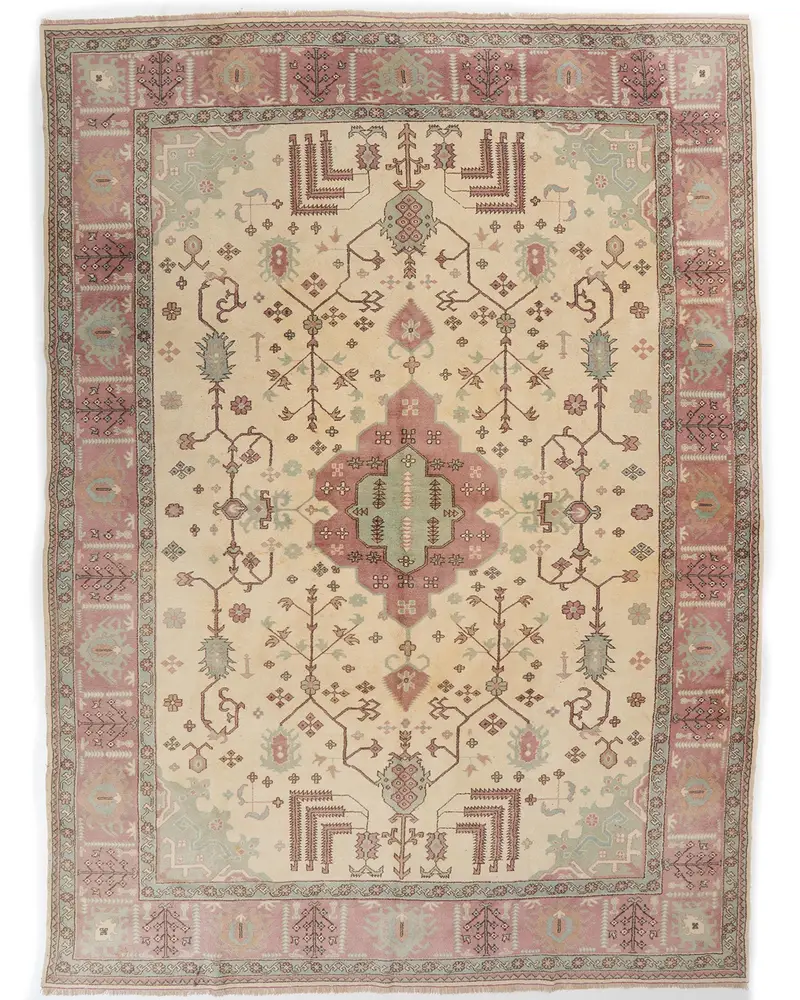 Zarif Bej Halı, 8,7x11,9 ft, Hafif Pembe Vurgulu