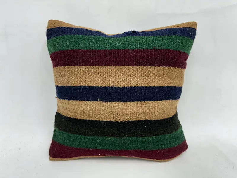 Pillow Cover, Home Decor Pillow, Turkish Pillow, Boho Throw Cushion, Office Chair Pillow Cover, Kilim Pillow Cover, 18x18 Beige Pillow Sham - 1