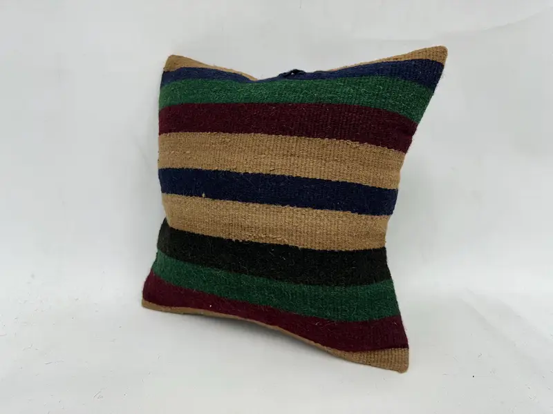 Pillow Cover, Home Decor Pillow, Turkish Pillow, Boho Throw Cushion, Office Chair Pillow Cover, Kilim Pillow Cover, 18x18 Beige Pillow Sham - 4