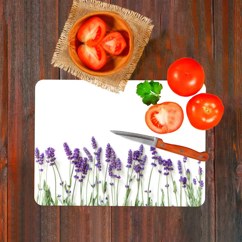 Modern Kaymaz Ayaklı Lavanta Sevgilisi Cam Kesme Tahtası