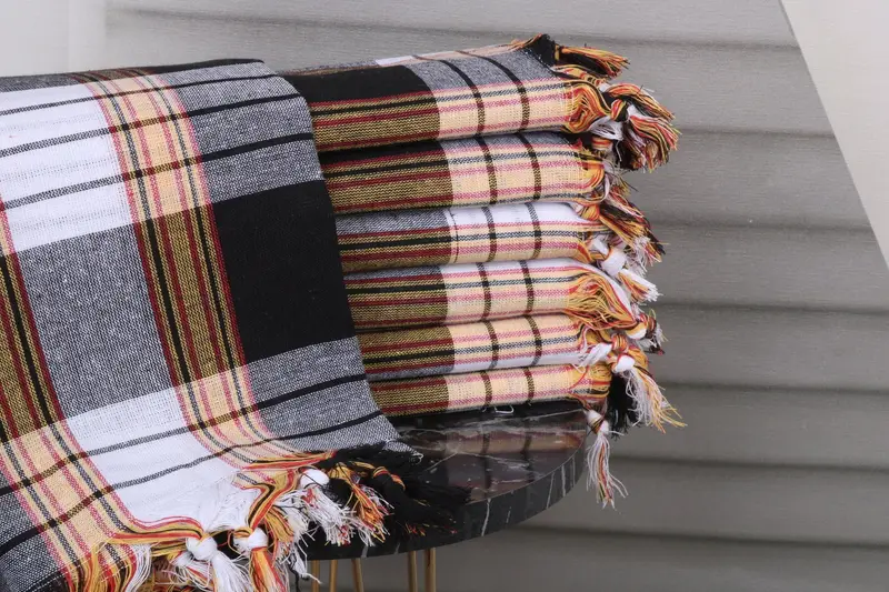 Personalized Beach Towel Black Cotton Striped, 32x67 Inches