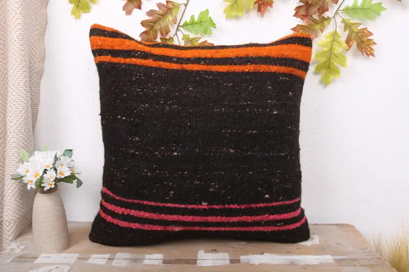 Pillow for Couch, Home Decor Pillow, Handmade Rug Seat Pillow Case, 20x20 Brown Cushion Cover, Pillow, Handmade Kilim Cushion - 2