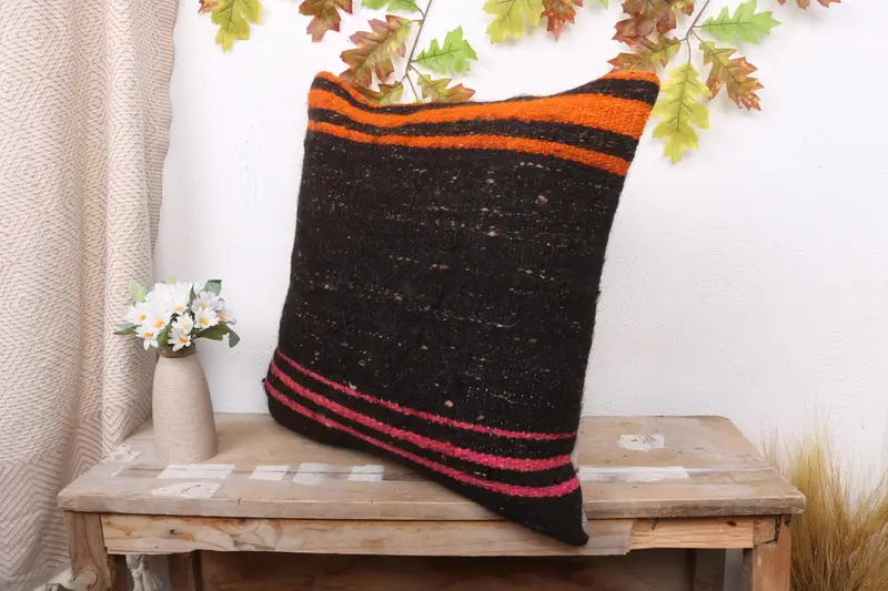 Pillow for Couch, Home Decor Pillow, Handmade Rug Seat Pillow Case, 20x20 Brown Cushion Cover, Pillow, Handmade Kilim Cushion - 4