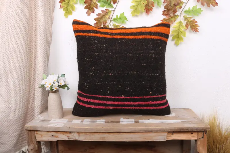 Pillow for Couch, Home Decor Pillow, Handmade Rug Seat Pillow Case, 20x20 Brown Cushion Cover, Pillow, Handmade Kilim Cushion - 1