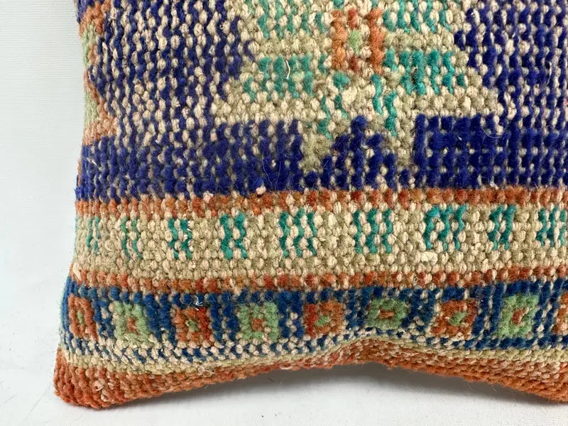 Kilim Pillow Cover, Kilim Cushion Sham, Ethnical Kilim Rug Pillow, Pillow, Ethnic Pillow Cover Cushion Case, 12x12 Blue Pillow Sham - 2