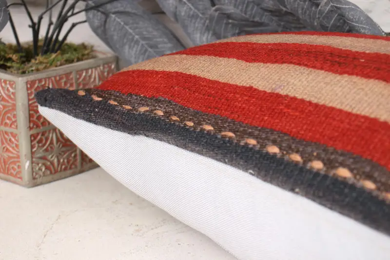 Pillow for Couch, Pillow Sham, Turkish Pillow, 12x24 Red Pillow Case, Handmade Cushion Cover, Ethnical Kilim Rug Pillow, Cotton Cushion - 7