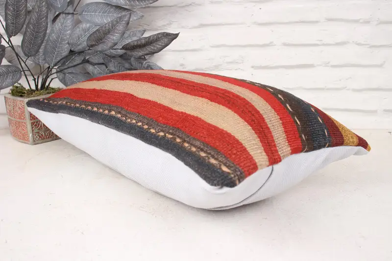 Pillow for Couch, Pillow Sham, Turkish Pillow, 12x24 Red Pillow Case, Handmade Cushion Cover, Ethnical Kilim Rug Pillow, Cotton Cushion - 6