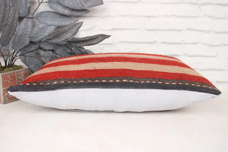 Pillow for Couch, Pillow Sham, Turkish Pillow, 12x24 Red Pillow Case, Handmade Cushion Cover, Ethnical Kilim Rug Pillow, Cotton Cushion - 5