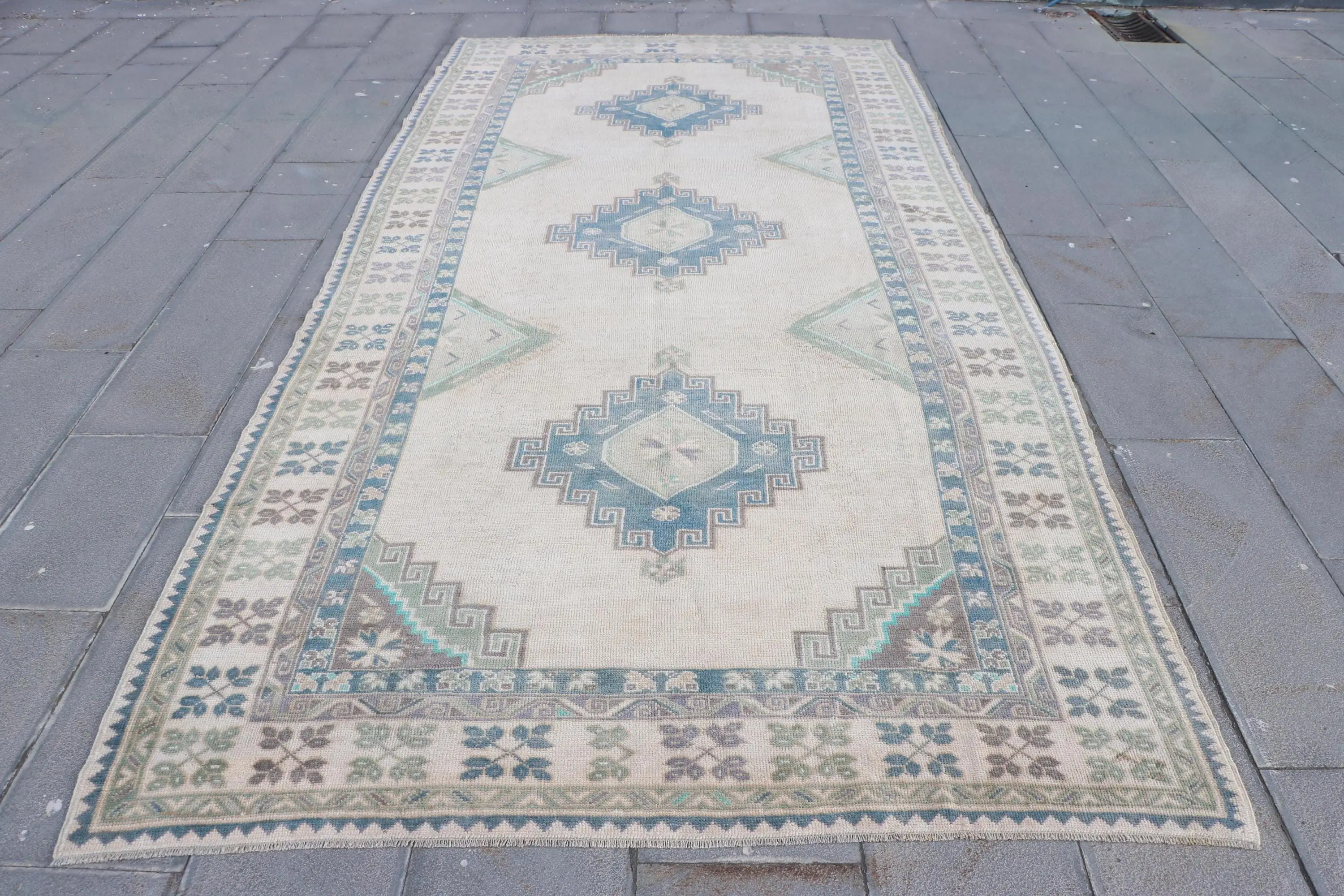 Türk 5.7x11.6 ft Büyük Halı, Vintage Halı, Mavi Kamuflaj Halı - 1