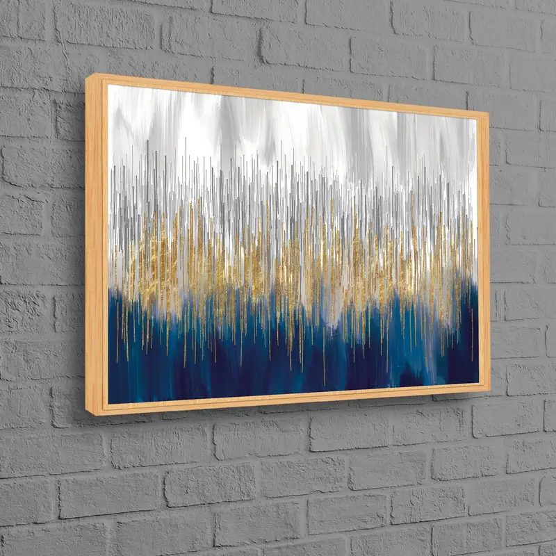 Golden Lines: Trendy Blue Printed Canvas for Elegant Decor