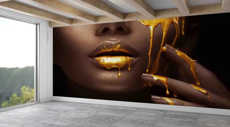 Papel pintado estampado Golden Beauty: elegante diseño dorado y moderno