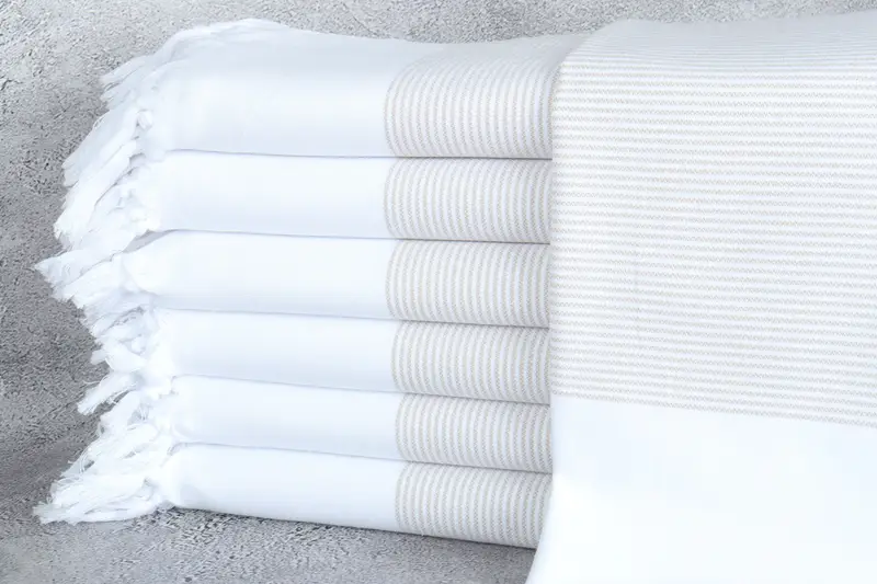 Turkish Towel Beach Beige Striped Custom Towel, 40x71 Inches