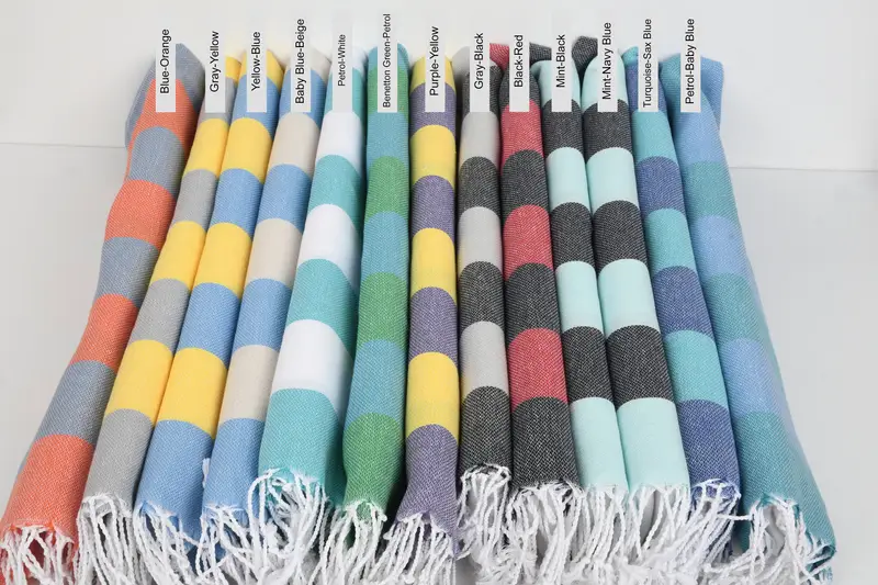 Bridal Shower Favors, Striped Organic Cotton Beach Towel, Beige, 70x40 cm