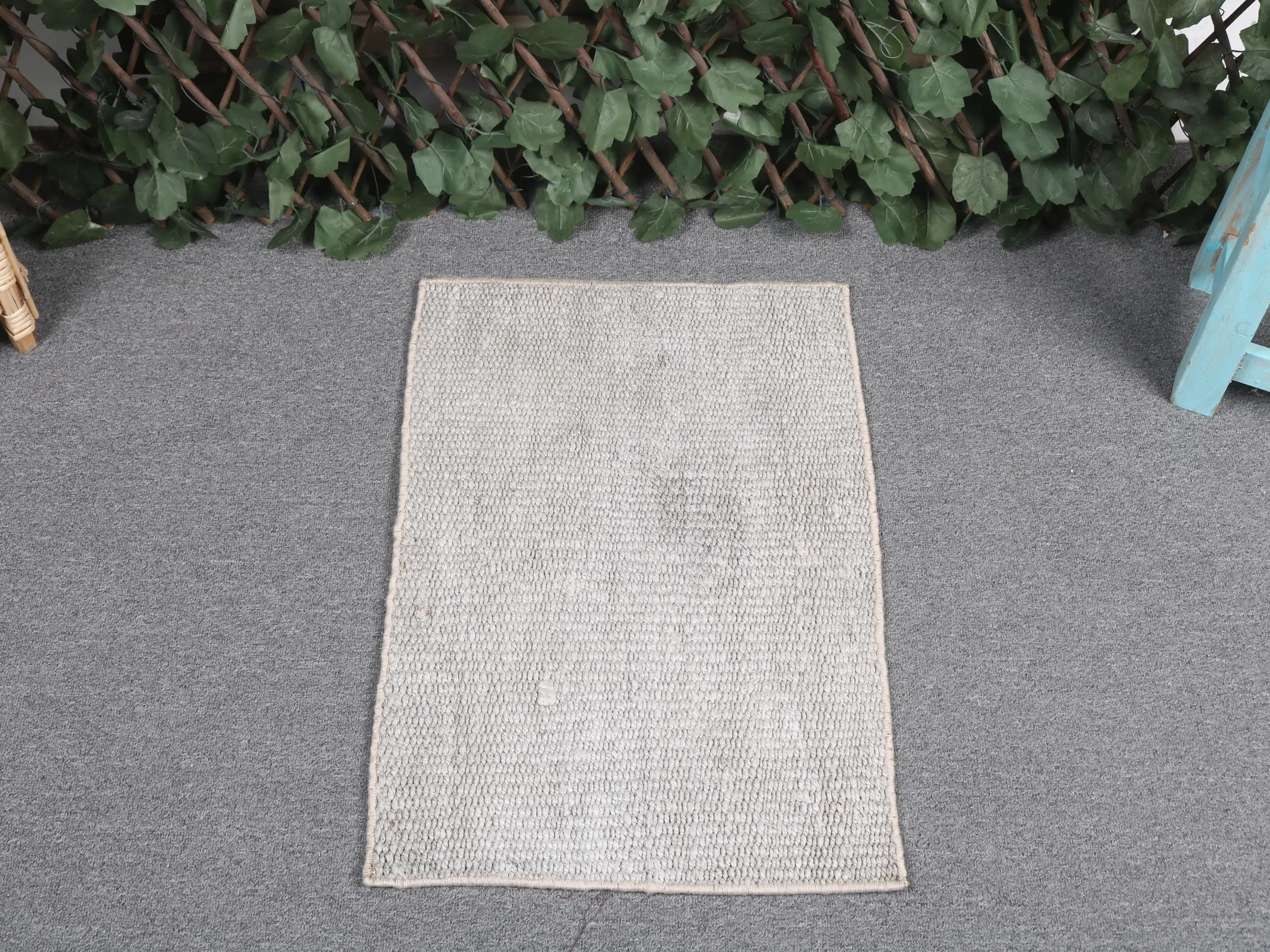 1.4x2.1 ft Rug, Turkish Vintage Rug, Gray White Check Wool Rug - 1