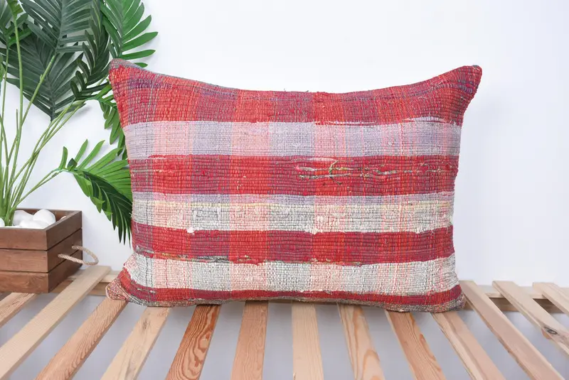 Neutral Pillow Sham, Pillow for Couch, Seat Cushion Cover, Ethnical Kilim Rug Pillow, 20x28 Red Cushion Case, Cushion Case, Turkish Kilim Pillow - 1
