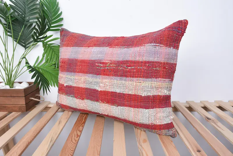 Neutral Pillow Sham, Pillow for Couch, Seat Cushion Cover, Ethnical Kilim Rug Pillow, 20x28 Red Cushion Case, Cushion Case, Turkish Kilim Pillow - 5