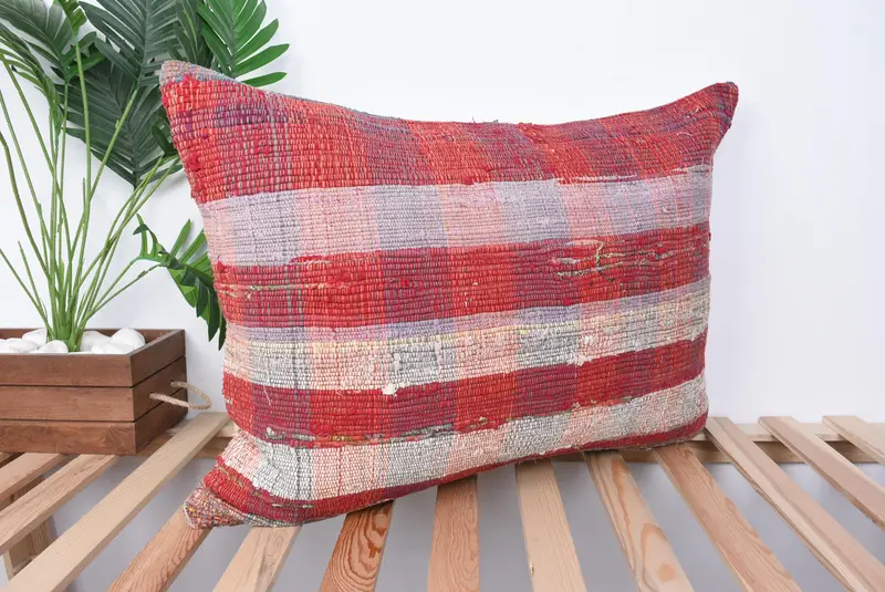Neutral Pillow Sham, Pillow for Couch, Seat Cushion Cover, Ethnical Kilim Rug Pillow, 20x28 Red Cushion Case, Cushion Case, Turkish Kilim Pillow - 4