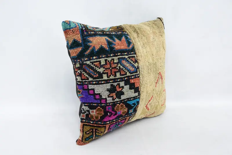 Customized Pillow Sham, Throw Kilim Pillow, Pillow for Couch, Outdoor Throw Cushion Cover, Pillow Case, 16x16 Beige Cushion, Boho Pillow Sham Cover - 3