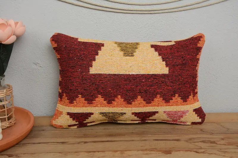 Pillow for Couch, 12x20 Red Pillow Sham, Pillow Case, Ethnical Kilim Rug Pillow, Aesthetic Cushion, Antique Pillows, Garden Pillow - 2