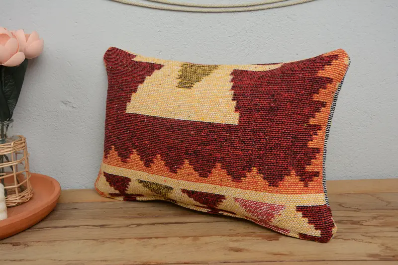 Pillow for Couch, 12x20 Red Pillow Sham, Pillow Case, Ethnical Kilim Rug Pillow, Aesthetic Cushion, Antique Pillows, Garden Pillow - 4