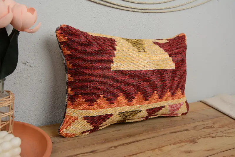 Pillow for Couch, 12x20 Red Pillow Sham, Pillow Case, Ethnical Kilim Rug Pillow, Aesthetic Cushion, Antique Pillows, Garden Pillow - 1