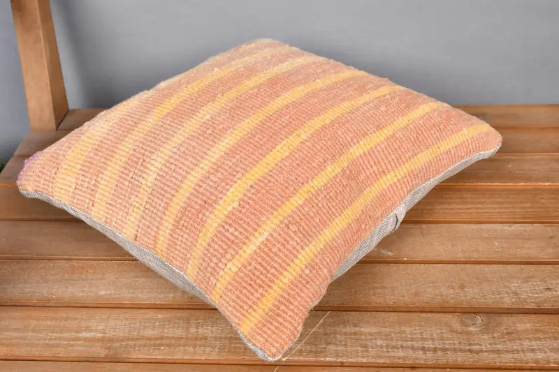 Vintage Kilim Pillow, Boho Chic Pillow, 14x14 Orange Pillow Cover, Art Deco Cushion, Pillow Sham, Throw Kilim Pillow, Boho Pillow - 2