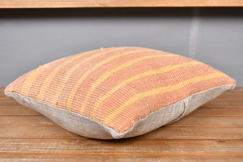Vintage Kilim Pillow, Boho Chic Pillow, 14x14 Orange Pillow Cover, Art Deco Cushion, Pillow Sham, Throw Kilim Pillow, Boho Pillow - 4