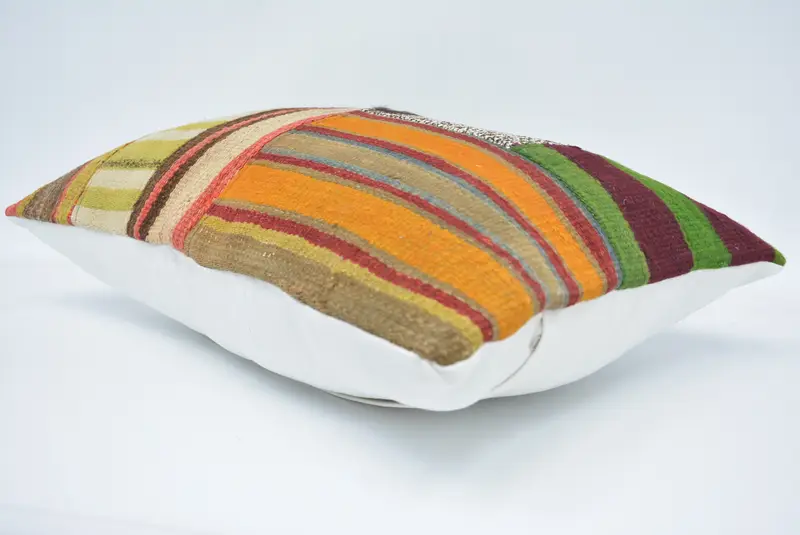 Handmade Kilim Cushion, Vintage Kilim Pillow, Southwestern Cushion Cover, 16x24 Orange Pillow, Shabby Chic Cushion Case, Boho Pillow, Pillow Sham - 6