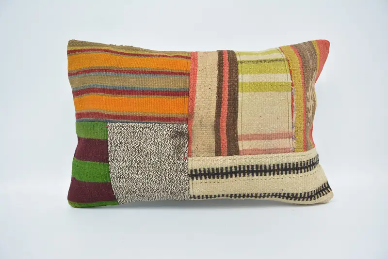 Handmade Kilim Cushion, Vintage Kilim Pillow, Southwestern Cushion Cover, 16x24 Orange Pillow, Shabby Chic Cushion Case, Boho Pillow, Pillow Sham - 1