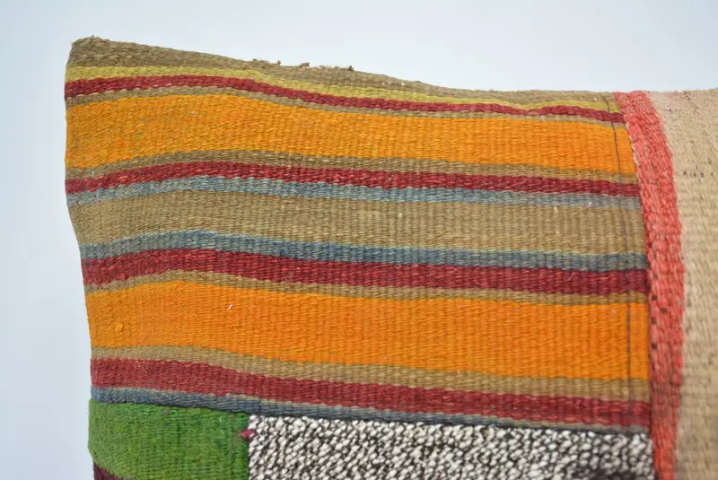 Handmade Kilim Cushion, Vintage Kilim Pillow, Southwestern Cushion Cover, 16x24 Orange Pillow, Shabby Chic Cushion Case, Boho Pillow, Pillow Sham - 2