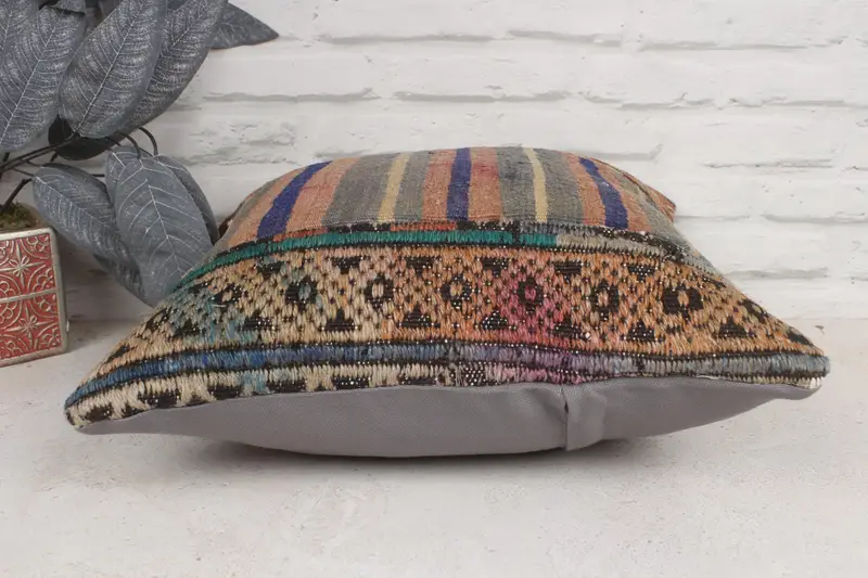 Kilim Rug Cushion, Turkish Kilim Pillow, Pillow, Turkish Pillow, Boho Pillow Sham Cover, Comfy Throw Pillow, 16x16 Blue Pillow, Sofa Cushion Cover - 3