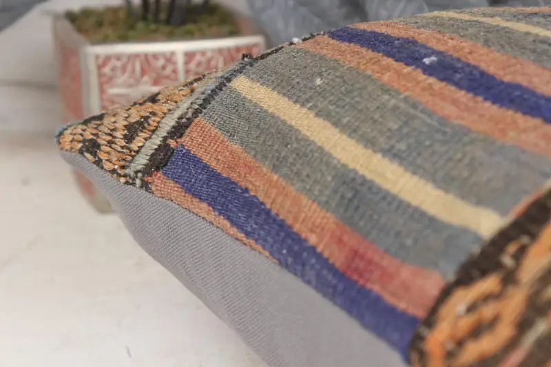 Kilim Rug Cushion, Turkish Kilim Pillow, Pillow, Turkish Pillow, Boho Pillow Sham Cover, Comfy Throw Pillow, 16x16 Blue Pillow, Sofa Cushion Cover - 6