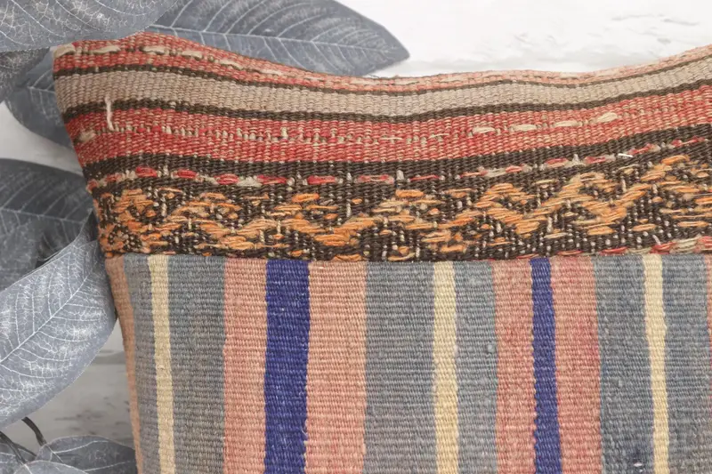 Kilim Rug Cushion, Turkish Kilim Pillow, Pillow, Turkish Pillow, Boho Pillow Sham Cover, Comfy Throw Pillow, 16x16 Blue Pillow, Sofa Cushion Cover - 2