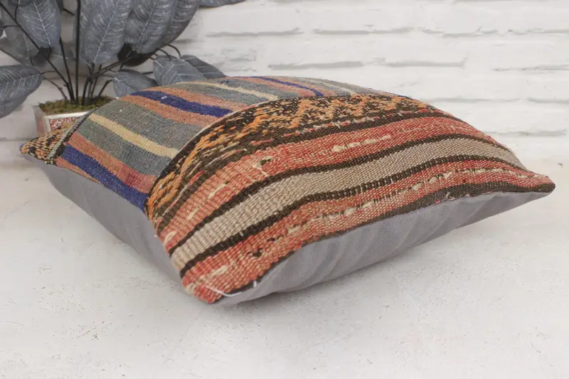 Kilim Rug Cushion, Turkish Kilim Pillow, Pillow, Turkish Pillow, Boho Pillow Sham Cover, Comfy Throw Pillow, 16x16 Blue Pillow, Sofa Cushion Cover - 5