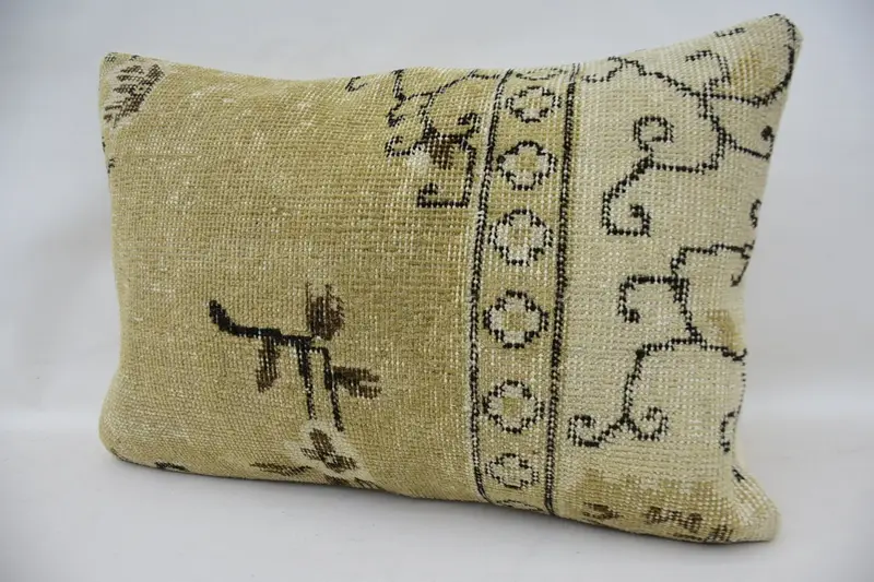 Knitted Pillow, Vintage Kilim Pillow, Cozy Throw Cushion Cover, Pillow Cover, Throw Kilim Pillow, Turkish Pillow, 16x24 Beige Cushion Cover - 4