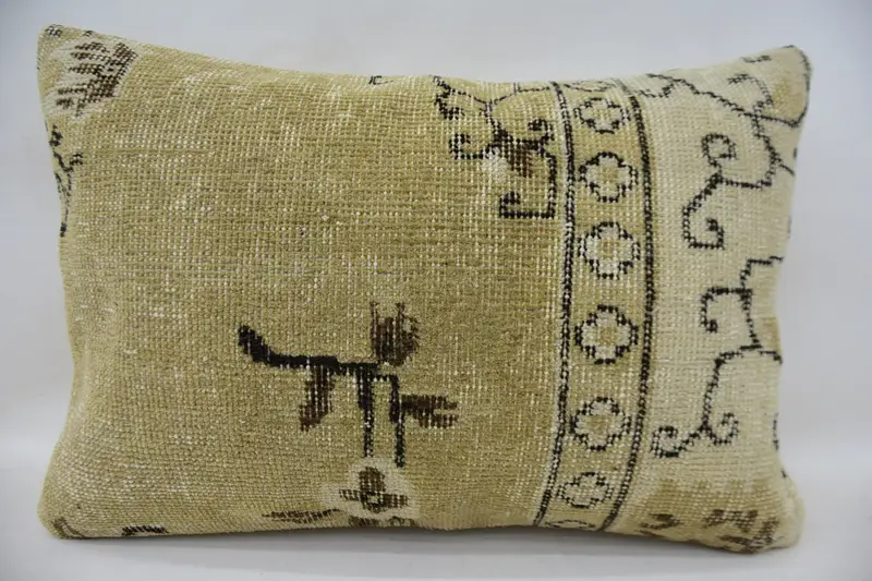 Knitted Pillow, Vintage Kilim Pillow, Cozy Throw Cushion Cover, Pillow Cover, Throw Kilim Pillow, Turkish Pillow, 16x24 Beige Cushion Cover - 1