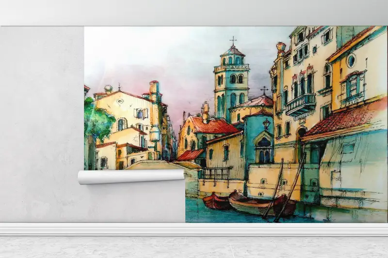 City Wallpaper, Bright Wall Paper, Paper Wall Art, Custom Wall Paper, Old Bridge Wall Painting, Landscape Wall Poster, - 7