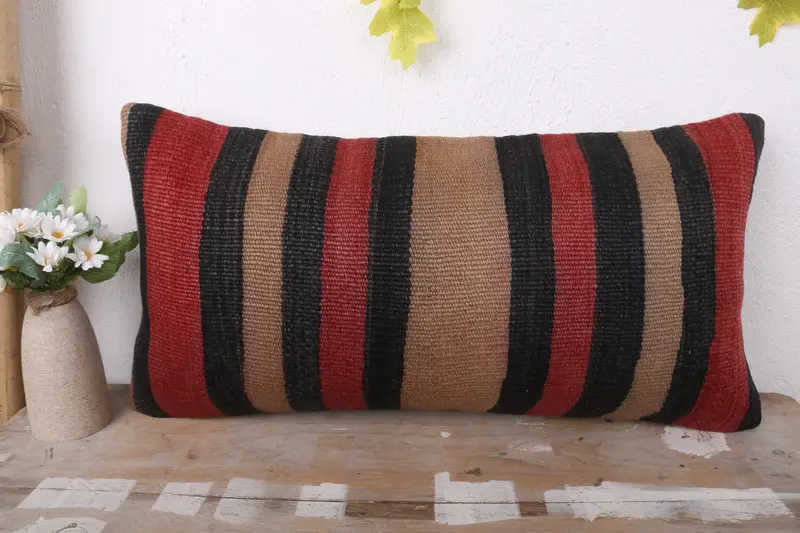 12x24 Red Cushion Case, Pillow Cover, Turkish Kilim Pillow, Toss Pillow, Pillow for Sofa, Outdoor Bolster Cushion, Vintage Pillow - 2