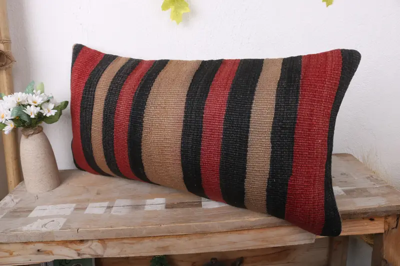 12x24 Red Cushion Case, Pillow Cover, Turkish Kilim Pillow, Toss Pillow, Pillow for Sofa, Outdoor Bolster Cushion, Vintage Pillow - 4