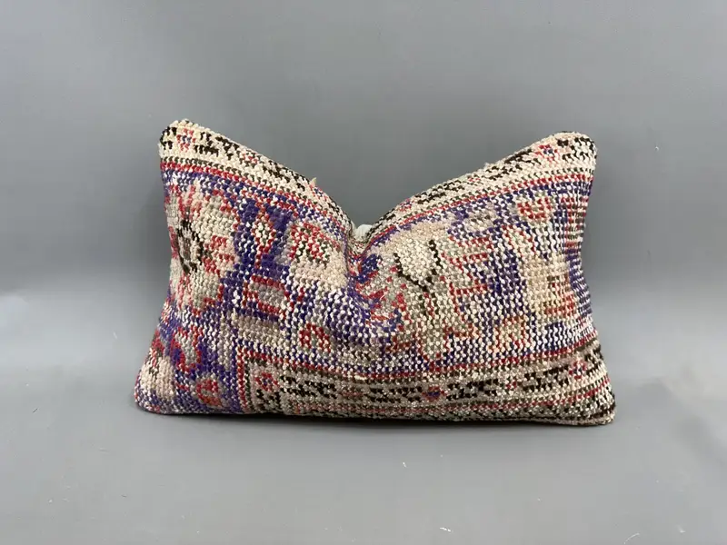 Throw Kilim Pillow, Aesthetic Cushion, 12x20 Purple Cushion Cover, Southwestern Cushion, Pillow for Couch, Cushion Case, Boho Pillow Sham Cover - 1