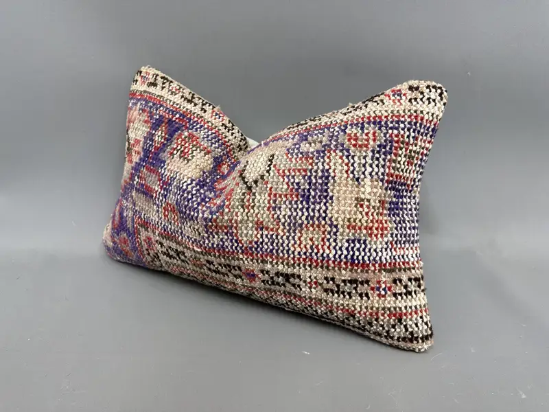 Throw Kilim Pillow, Aesthetic Cushion, 12x20 Purple Cushion Cover, Southwestern Cushion, Pillow for Couch, Cushion Case, Boho Pillow Sham Cover - 3