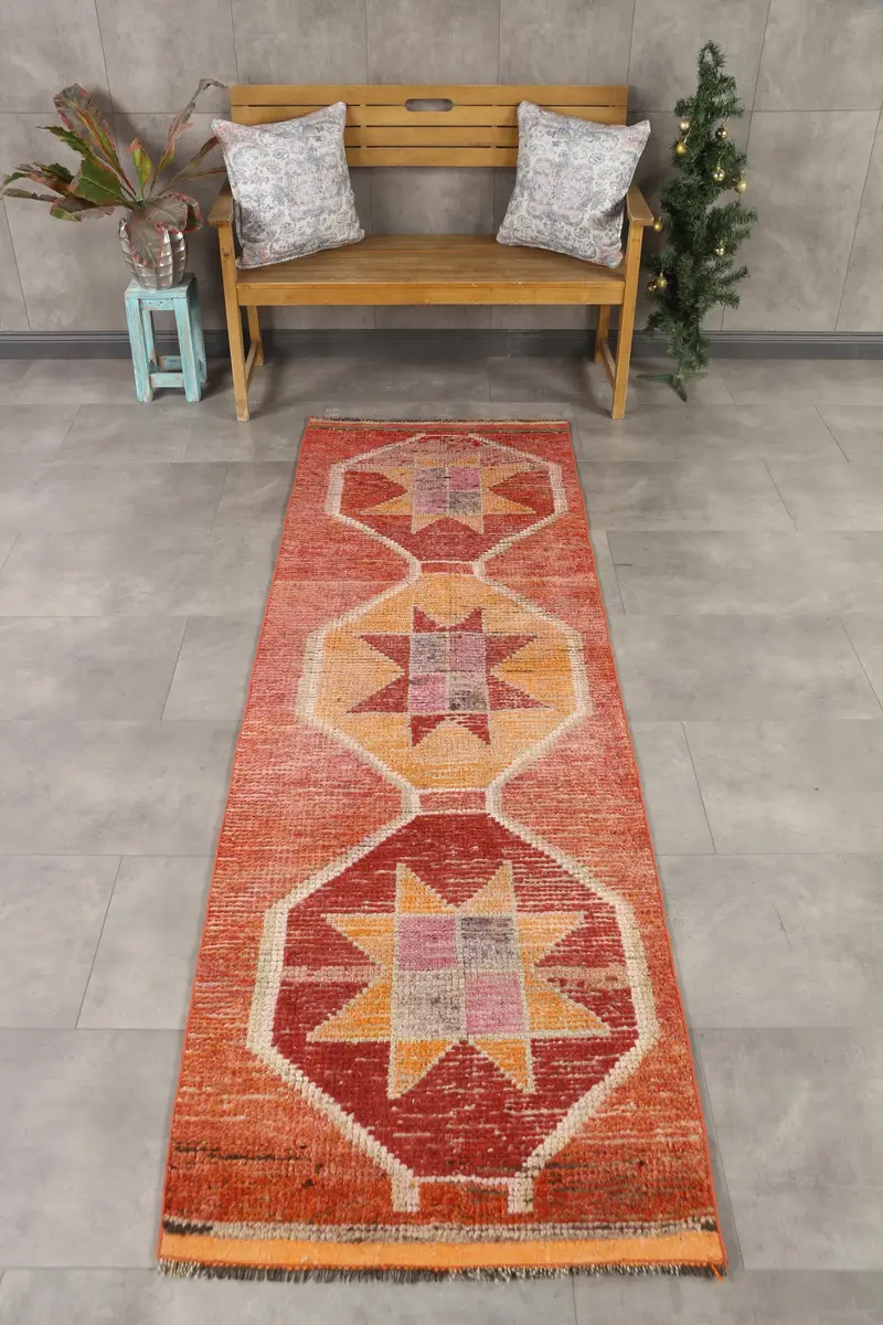 Alfombra vintage Herki Runner 2,7x8,9 pies (82x270 cm), alfombra roja turca - 1