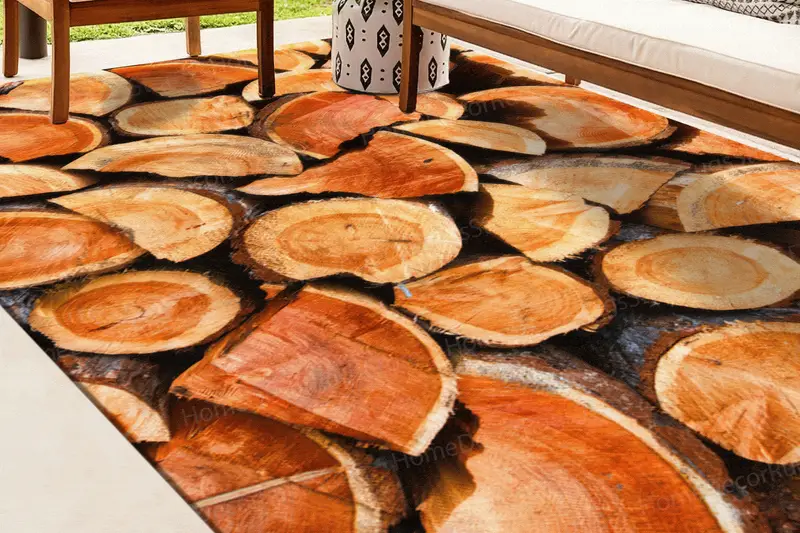 エレガントな海岸沿いのファームハウスプリントラグ、ブラウン年輪デザイン