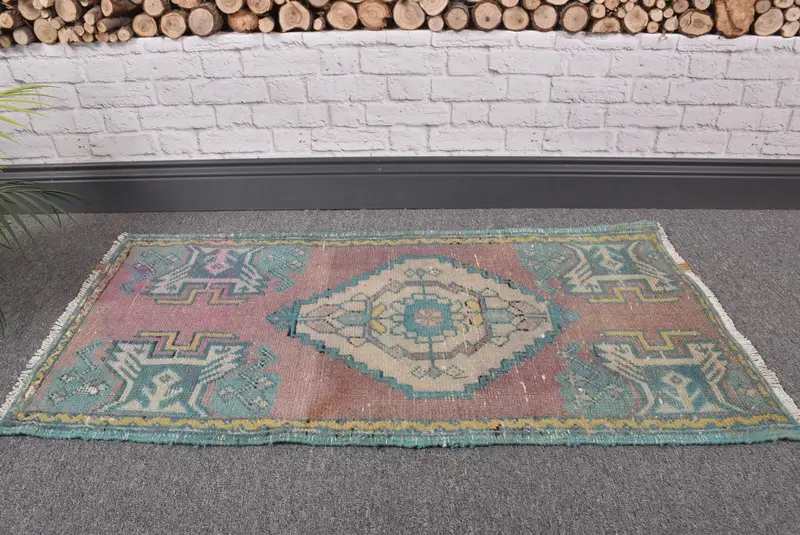 Türk Vintage Halısı, Küçük 1.5x3.1 ft (47x94 cm) Halı, Mavi Yün Halı - 1