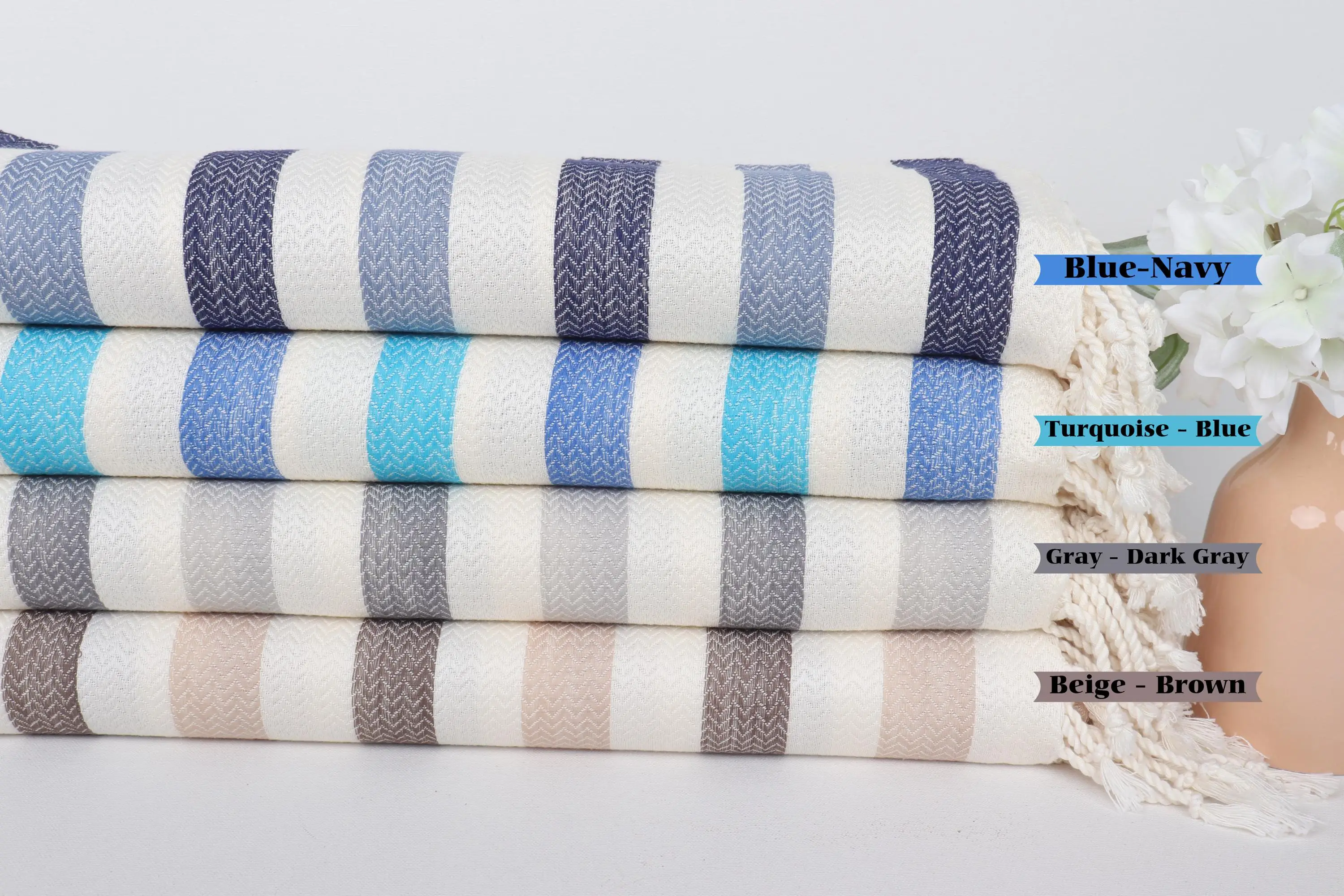 40x67 Cotton Towel, Striped Personalized Turkish Beach Towel - 1
