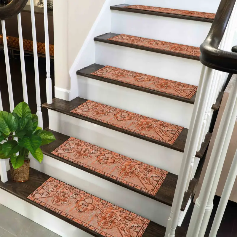 Alfombra estampada con estampado geométrico: alfombra moderna para escaleras de granja