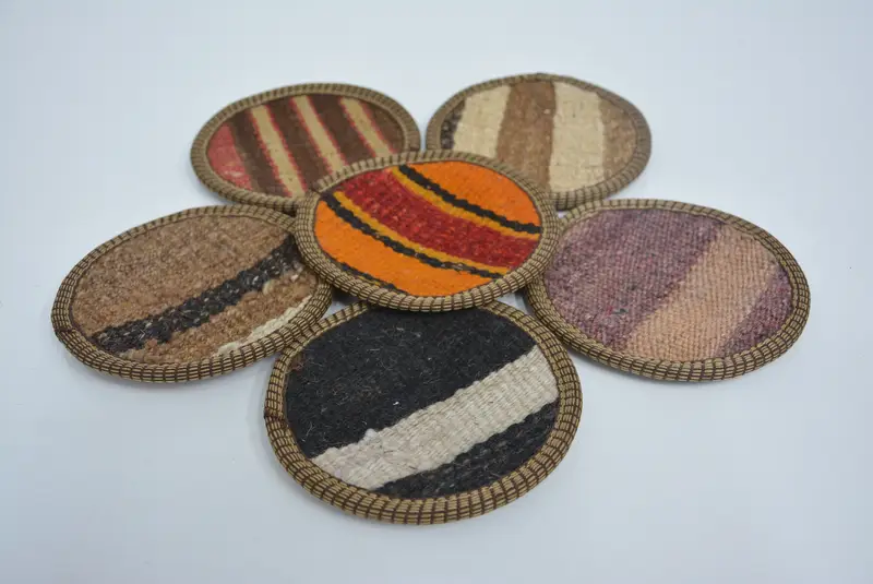 Bohemian Round Coaster, Orange and Brown Non-Slip Pad